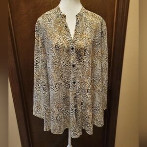 Chico's Leopard Print Button-Up Convertible Blouse NWT